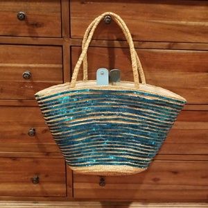 Large sequin straw beachbag